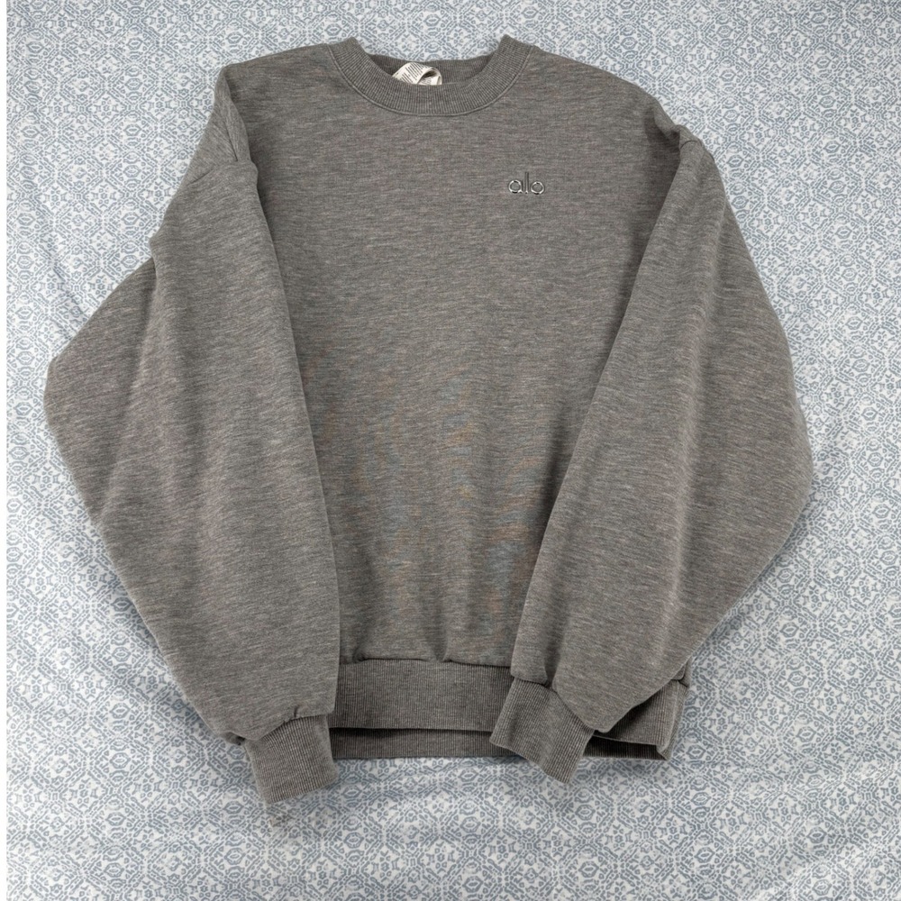 Alo Yoga Accolade Crew Neck Pullover Sweatshirt Heather Grey Small U3031RG